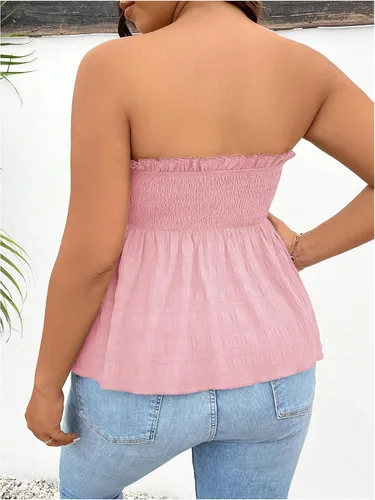 Miniatura 2 de SOLY HUX Camiseta de tubo peplum para mujer, talla grande, sin tirantes, holgada, linda, para vacaciones