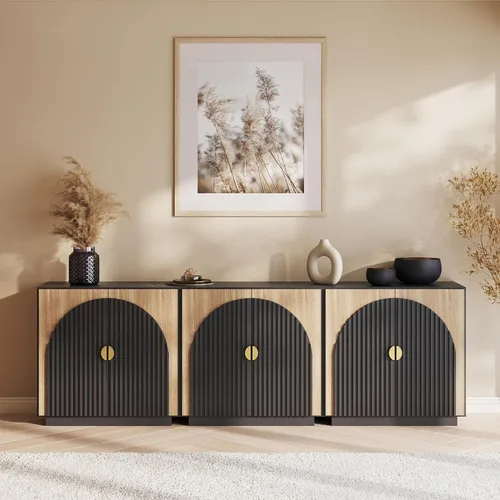 Miniatura 11 de BELLEZE Aparador Modular Acanalado Buffet con Almacenamiento, Mesa Consola Moderna de Mediados de Siglo con Puertas Arqueadas Simétricas, Elegante