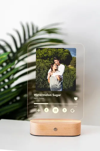 Miniatura 3 de Placa acrílica personalizada con base de madera, marco de lista de reproducción con luz LED, placa de música personalizada con foto, Navidad, regalo
