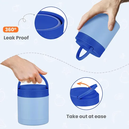 Miniatura 5 de HWONMTE Termo de sopa de 10.5 onzas para comida caliente, para niños y adultos, tarro de alimentos aislado con asa ancho de boca, recipientes de Azul