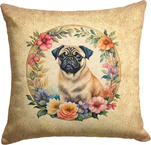 Miniatura 155 de Caroline's Treasures DAC2072PW1414 Affenpinscher and Flowers - Almohada decorativa de tela, lavable a máquina, para interiores y exteriores