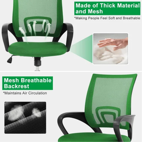 Miniatura 4 de Silla de oficina en casa, silla de escritorio de malla, silla ergonómica para computadora con soporte lumbar y reposabrazos, sillas de oficina Verde