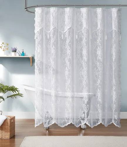 Miniatura 14 de Warm Home Designs Cortina de Ducha para Cabina Negra de 36 x 72 Pulgadas con Cenefa Adjunta y 4 Borlas. Cortina de Ducha Pequeña de Encaje de Lujo