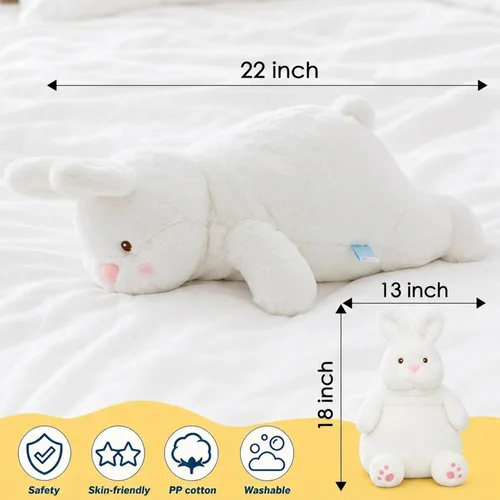 Miniatura 6 de ARELUX Almohada de felpa gigante de conejo de 22 pulgadas, gran animal de peluche para abrazar: suave, cuerpo grande para dormir, almohada esponjosa