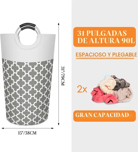 Miniatura 2 de Caroeas Cesta ligera para ropa sucia de 90L (13 colores), cesta de lavandería impermeable, bolsa de lavandería con asas acolchadas, cesta de ropa