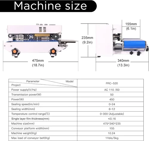 Miniatura 7 de Máquina selladora térmica comercial, máquina automática de sellado continuo de bandas de bolsas con control digital de temperatura, velocidad