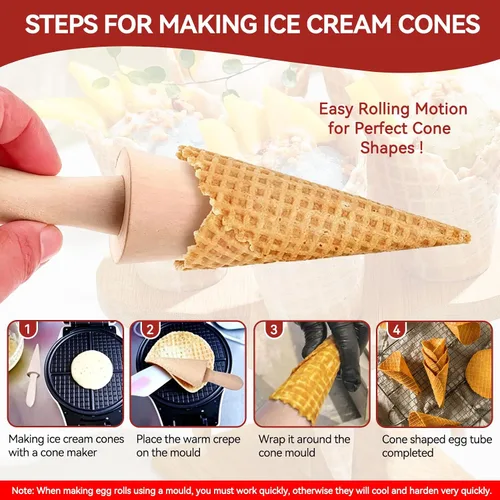 Miniatura 2 de Molde de cono de helado, molde de madera reutilizable para cuernos de crema de 9.1 pulgadas, rodillo de pizza para gofres para cocina, cocinar