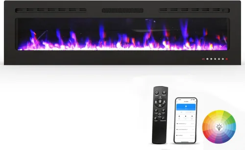 Miniatura 11 de Chimenea eléctrica de 60 pulgadas montada en la pared y empotrada con control remoto, inserciones de chimenea de pared ultrafinas de 750 W/1500 W