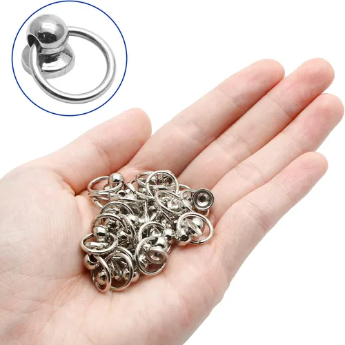 Miniatura 4 de Kyuionty 60 remaches de cabeza redonda atornillados con anillo de tracción, 0.315 pulgadas (0.315 in) de cuero para manualidades, remaches de Plata