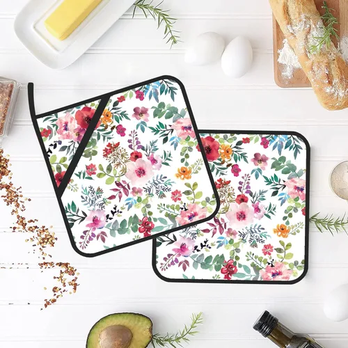 Miniatura 4 de Juego de 2 soportes para macetas de flores florales de acuarela, resistentes al calor, para microondas, hornear, horno, platos finales y barbacoa