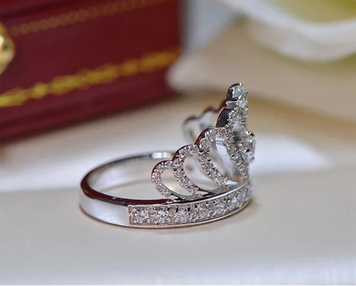 Miniatura 5 de Tenfit, anillo corona de plata 925, con CZ incrustado de moda, bisutería de compromiso, anillo de boda, para mujer