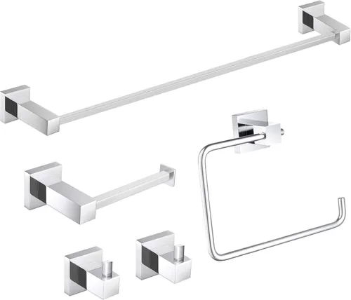Miniatura 12 de KIBI Cube - Juego de accesorios de baño de 5 piezas, kit de accesorios de baño para montar en la pared, latón premium, incluye toallero, anillo