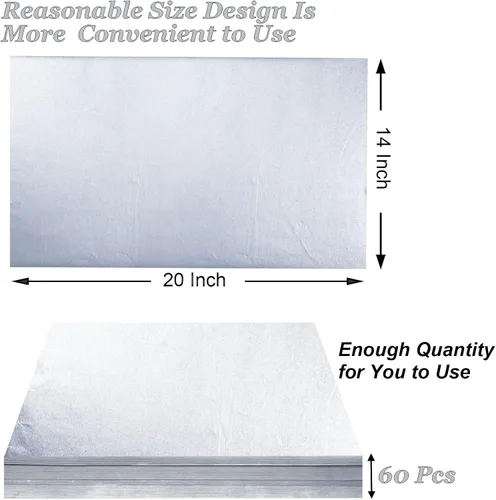 Miniatura 3 de 100 hojas de papel de seda plateado Artdly 12 x 20 pulgadas, papel de regalo plateado a granel para bodas, cumpleaños, proyectos DIY, envoltorios