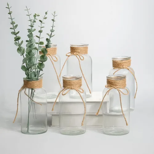 6 jarrones de cristal vintage para centros de mesa, jarrones cilíndricos transparentes de 6.5 pulgadas para decoración de mesa de boda, decoración
