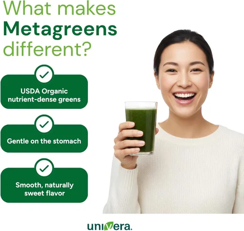 Miniatura 6 de Univera Metagreens, polvo de mezcla de superalimentos verdes, mezcla de batidos con espirulina orgánica, antioxidantes vitales, alcalinizar
