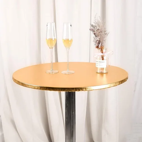 JISEN Mantel elástico ajustable redondo de licra para cóctel con brillo metálico, cubierta de mesa con tapa de 61 cm, color dorado