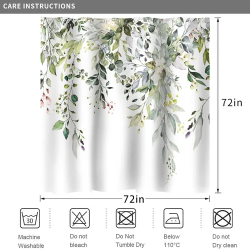 Miniatura 7 de Cortina de ducha de eucalipto, hojas verdes de acuarela en la parte superior con cortina de baño floral, decoración de baño para bañera, tela Hoja