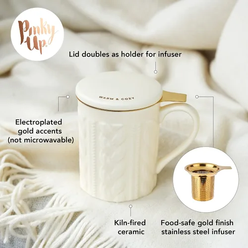 Miniatura 2 de Pinky Up Annette - Taza de té de hojas sueltas, taza de viaje de cerámica con infusor y tapa, para el trabajo, oficina, picnic, campamento, fiesta