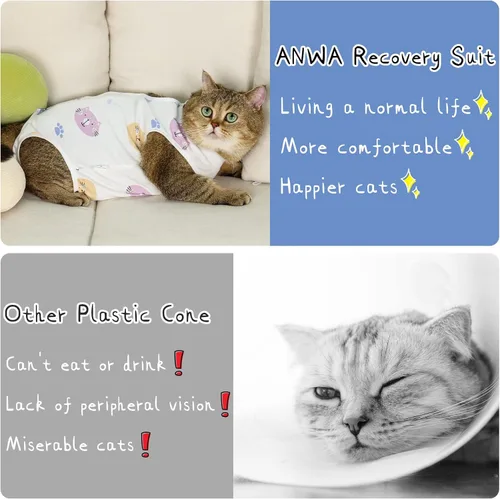 Miniatura 7 de ANWA Traje de Recuperación para Gatos - Mameluco Transpirable para Gatos Después de Cirugía para Hembras, Traje de Recuperación de Cirugía