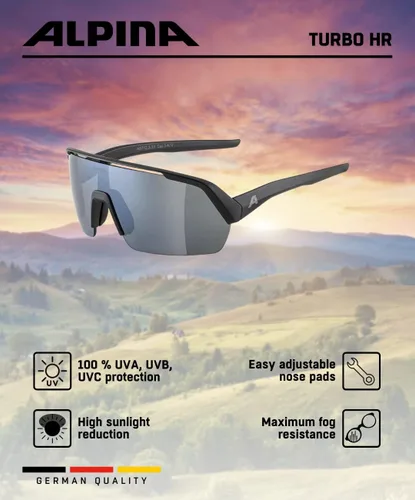 Miniatura 5 de ALPINA Gafas de ciclismo espejadas, hidrofóbicas y antivaho para hombres y mujeres, 100% protección UV, TURBO HR