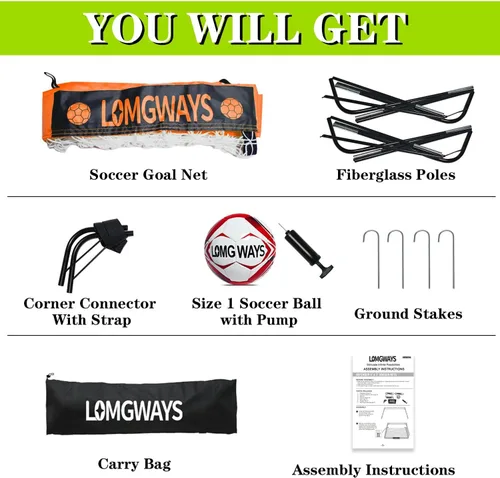 Miniatura 3 de LOMGWAYS Soccer Goal – Foldable Frame Net for Kids + Youth – Indoor + Outdoor Soccer Goal with Carry Bag – Easy Set up – Multiple Sizes for Practice