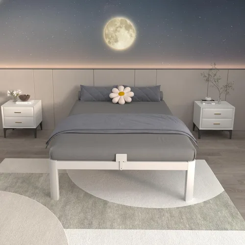 Miniatura 5 de ITIMIDI Marcos de cama individuales blancos de 12 pulgadas, marco de cama de plataforma de metal tamaño individual con patas de esquinas