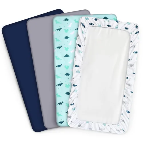Miniatura 5 de Sábanas de cuna para niños o niñas, paquete de 4, sábana bajera ajustable para cuna de 52 x 28 pulgadas para colchón estándar de cuna y niños Aqua +