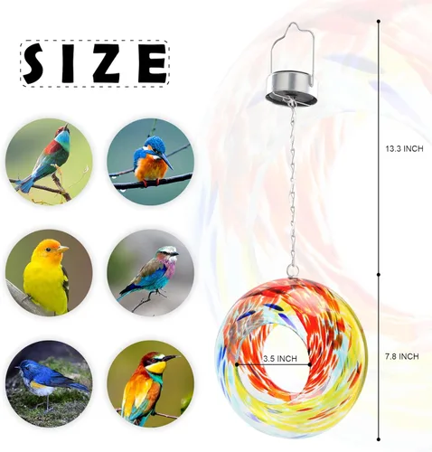 Miniatura 6 de VCUTEKA Comedero solar para pájaros para colgar en el exterior, con recipiente de vidrio de forma redonda para atraer aves silvestres