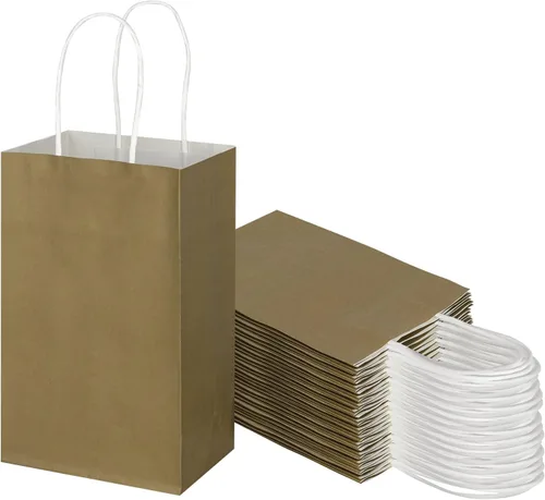 Miniatura 13 de Toovip Paquete de 50 bolsas pequeñas de papel kraft blanco de 5.25 x 3.25 x 8.25 pulgadas con asas a granel, bolsas de envolver regalos
