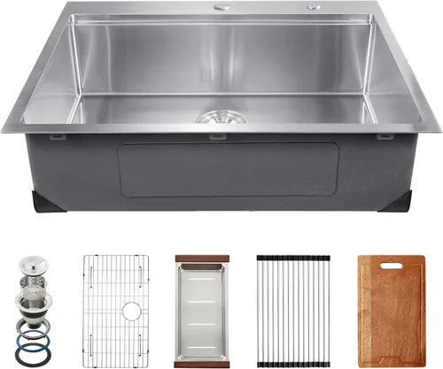 VEVOR Fregadero de cocina con estación de trabajo de fregadero de cocina de 30 pulgadas, fregadero de acero inoxidable 304, cuenco individual