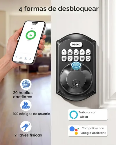 Miniatura 4 de TEEHO TE012W - Cerradura inteligente WiFi, cerradura de puerta con huella dactilar con Wi-Fi incorporado, cerradura inteligente sin llave