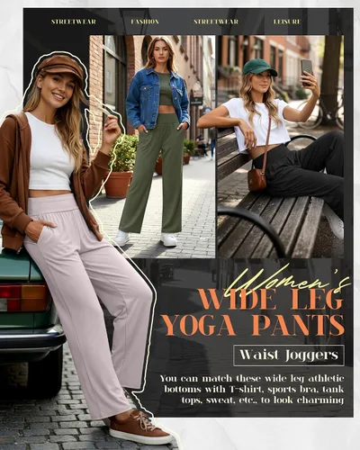 Miniatura 74 de Neer - Conjunto de 3 pantalones de yoga de pierna ancha para mujer - Pantalones deportivos cómodos, holgados, de cintura alta y casuales