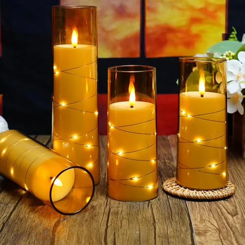 Miniatura 3 de kakoya Velas LED sin llama con temporizador de 5 piezas, velas parpadeantes sin llama para ambiente romántico y decoración del hogar, carcasa dorado