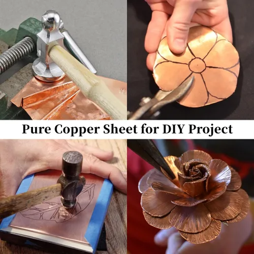 Miniatura 4 de GOORY 3 piezas de chapa de cobre puro - Calibre 20 (0,81 mm) de espesor 6" x 12" Chapa de cobre 99,9%+ - Lámina delgada de doble cara con película