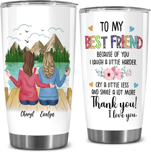 Miniatura 14 de WHIDOBE Vaso personalizado para hermana (2 mujeres) personalizado de 20 onzas con avatar, nombre – Taza de viaje para mejor amiga, regalo de amistad