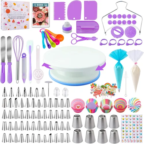 Miniatura 9 de Kit de Herramientas de Suministros para Decoración de Pasteles 356 piezas, Accesorios de Repostería Nifogo con Plato Giratorio para Pasteles, Manga