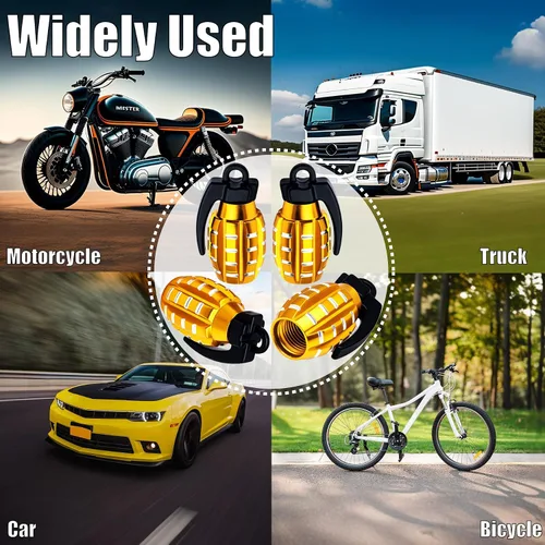 Miniatura 7 de 8 piezas tapas de válvula de neumático de aleación de aluminio, cubiertas universales de válvula de neumático para automóviles, camiones, SUV, Dorado