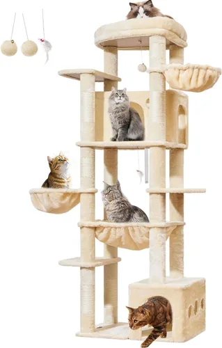 Taoqimiao Árbol para gatos de 72 pulgadas, torre XXL para gatos de interior y adultos, plataforma extragrande, 2 casas para gatos, 7 postes