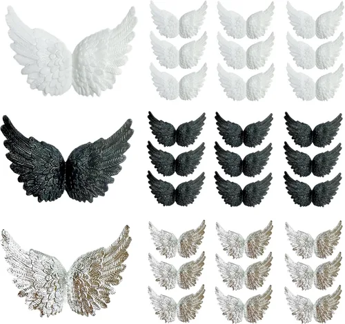 Alas de ángel de Navidad para manualidades, 30 piezas de alas de ángel plateadas, negras y blancas, decoración de árbol de Navidad, plástico 3D para