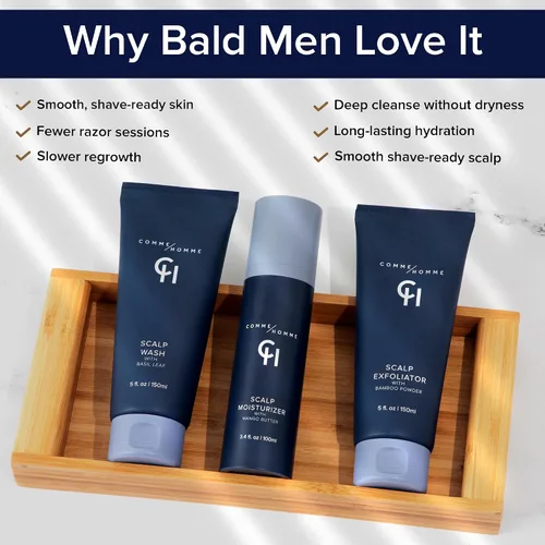 Miniatura 3 de Comme Homme Paquete de cuidado del cuero cabelludo definitivo para hombres calvos, rutina de 3 pasos con lavado del cuero cabelludo, exfoliante e