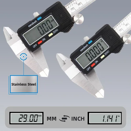 Miniatura 5 de Calibre digital herramienta de medición, calibre vernier digital de acero inoxidable, calibradores de micrómetro con gran pantalla LCD, función
