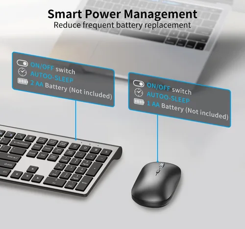 Miniatura 6 de Teclado y mouse inalámbricos, teclado de computadora plano delgado de tamaño completo y mouse óptico silencioso de 2400 DPI con dongle de 2.4 GHz