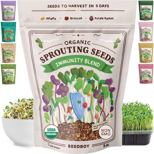 Miniatura 10 de Seedboy Semillas orgánicas sin OMG, mezcla de ensalada fresca, mezcla de microverduras cultivadas en Estados Unidos con alfalfa, brócoli, rábano