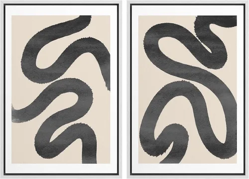Miniatura 71 de SIGNWIN Lienzo enmarcado para pared, juego de arte de collage de ondas en espiral de mediados de siglo, formas abstractas, acogedor, neutro