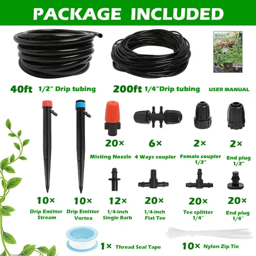 Miniatura 2 de Maotong Kit de Sistema de Riego por Goteo de 240 Pies, Sistema Automático de Riego y Nebulización de Jardín para Invernadero, Patio, Césped, Plantas