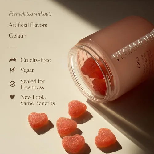 Miniatura 6 de VEGAMOUR Gomitas de biotina GRO para el cabello, sabor natural a fresa, 30