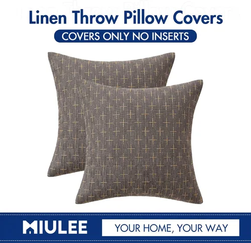 Miniatura 6 de MIULEE - Juego de 2 fundas de almohada decorativas de lino de arpillera, modernas, estilo campestre, rústicas, tejidas, con textura, para sofá, Gris