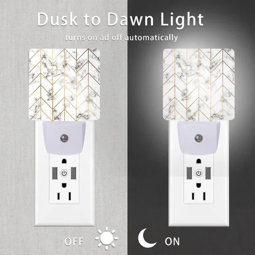 Miniatura 3 de Luz nocturna geométrica de línea de mármol, luces nocturnas enchufables con sensor de atardecer a amanecer para escalera/pasillo/cocina, lámpara