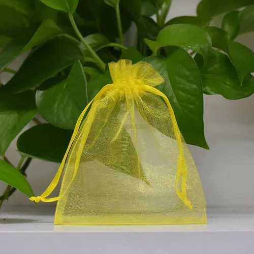 Miniatura 6 de Bolsas de regalo de organza de 4 x 6 pulgadas con cordón para joyas, dulces, juego de 100 bolsitas amarillas divertidas, bolsas de cinta de malla