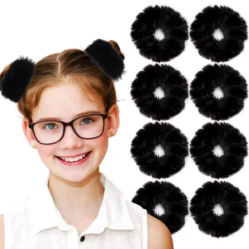 Coleteros Difusos Fuzzy Scrunchies 8 PCS Ligas Negras para el Cabello Lindas Bandas para el Cabello con Piel de Conejo Sintética Ligas Elásticas